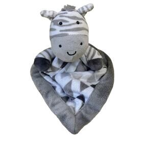 Lullaby Lane Zebra Lovey Baby Security Blanket Plush White Gray